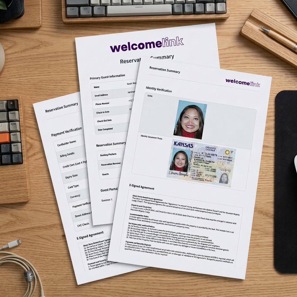 Un registro impecable de WelcomeLink &mdash; firmado, con marca de tiempo y listo para contracargos, disputas de OTA o reclamaciones al seguro